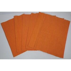 Pottery Barn Placemats Set of 6 20x14" Ribbed Orange 100% Cotton India EUC
